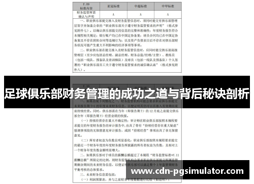 足球俱乐部财务管理的成功之道与背后秘诀剖析